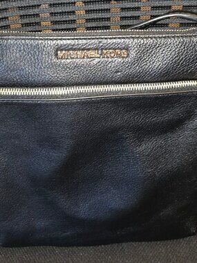 Michael Kors Riley Small Flat Crossbody Bag, Black with gold hardware